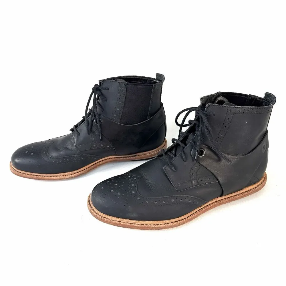 Tsubo Men’s Winslow 8319 Black Leather Wingtip Boots US Size 10 EU43 Uk 9
